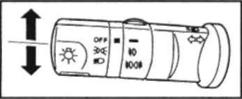 Переместите рычаг вверх или вниз (до фиксируемого положения) для того, чтобы включить соответственно правые или левые указатели поворота. После возвращения рулевого колеса в нейтральное положение рычаг автоматически возвращается в исходное положение и указатели поворота выключаются.