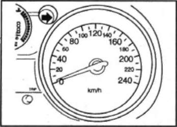 Спидометр отображает скорость движения автомобиля в км/ч. Масштаб шкалы зависит от варианта исполнения автомобиля.